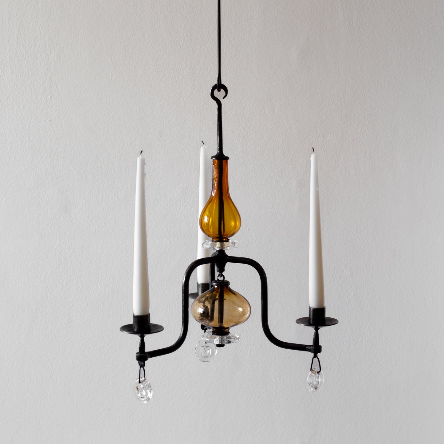 Iron and Glass Chandelier, Erik Höglund, Boda, Sweden. 1950’s.