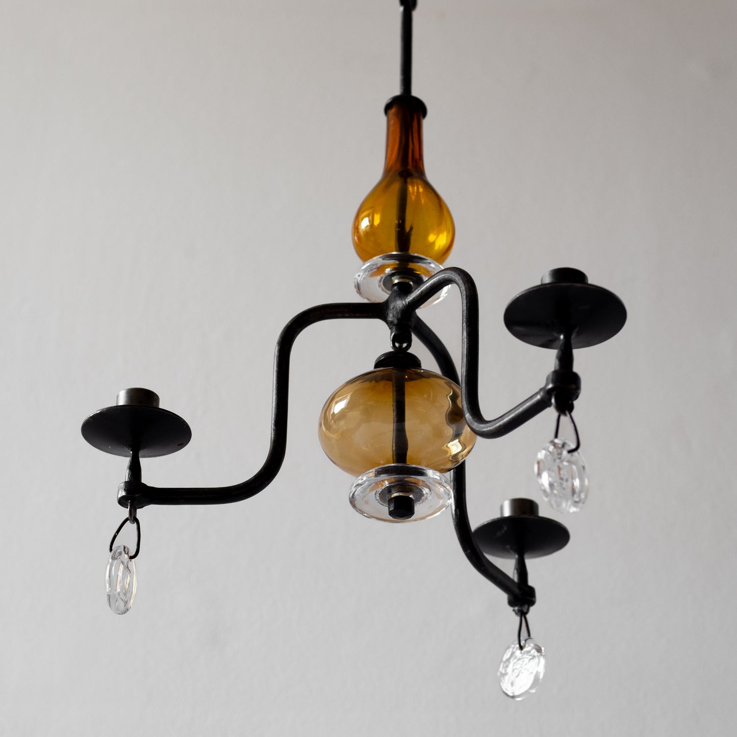 Iron and Glass Chandelier, Erik Höglund, Boda, Sweden. 1950’s.