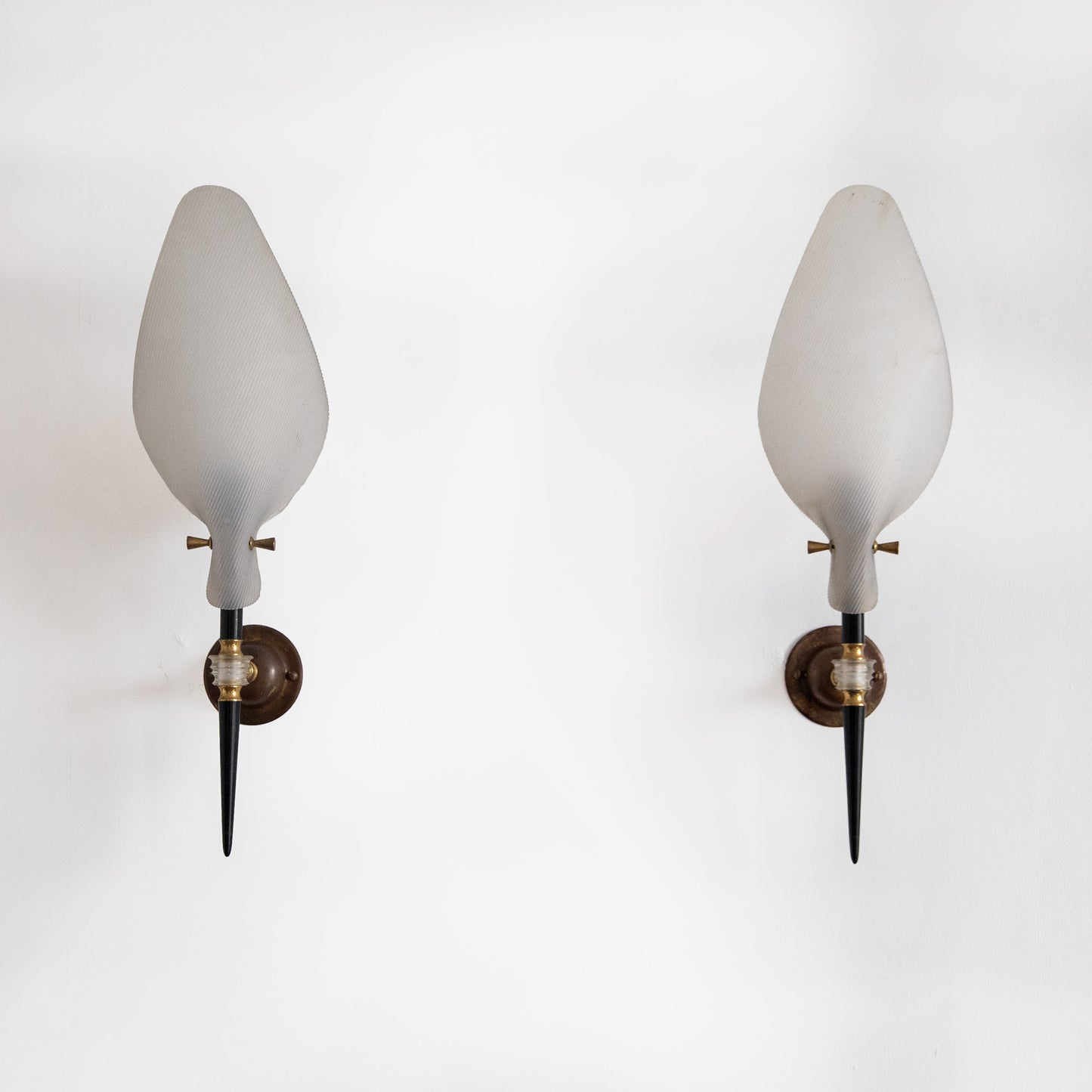 Pair of Brass & Plexiglass Wall Lights, France. 1960s.