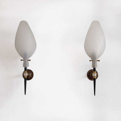 Pair of Brass & Plexiglass Wall Lights, France. 1960s.