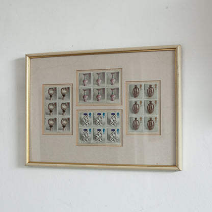 Framed Collection of Royal Mail Pottery Stamps designed by Tony Evans, England. 1987.