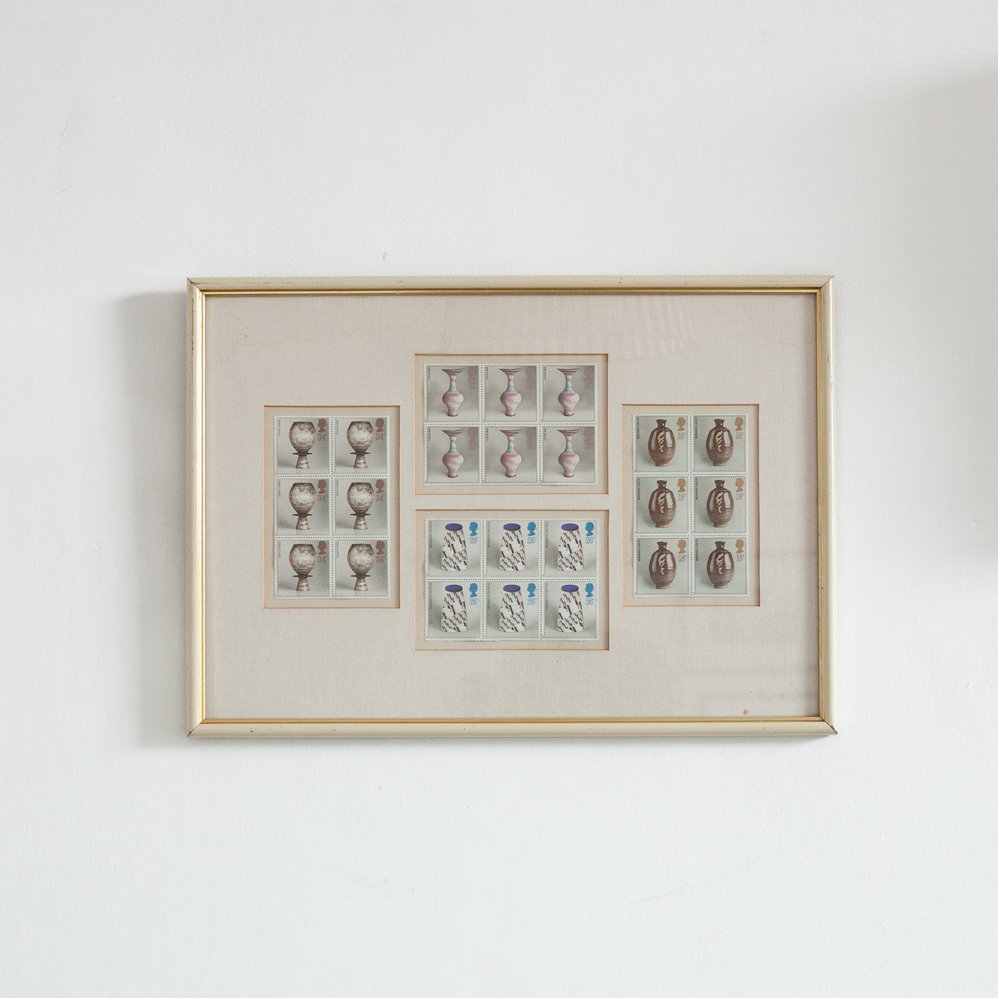 Framed Collection of Royal Mail Pottery Stamps designed by Tony Evans, England. 1987.