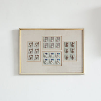 Framed Collection of Royal Mail Pottery Stamps designed by Tony Evans, England. 1987.