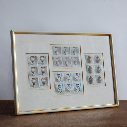 Framed Collection of Royal Mail Pottery Stamps designed by Tony Evans, England. 1987.