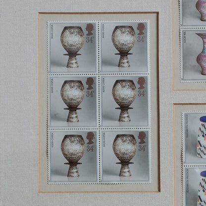 Framed Collection of Royal Mail Pottery Stamps designed by Tony Evans, England. 1987.