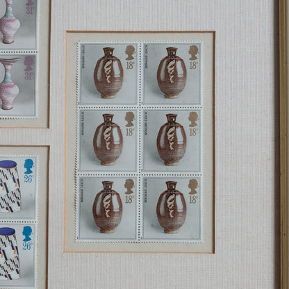Framed Collection of Royal Mail Pottery Stamps designed by Tony Evans, England. 1987.