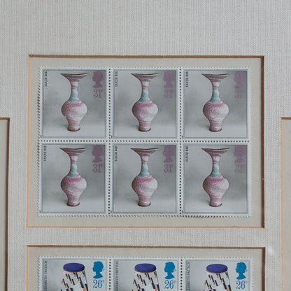 Framed Collection of Royal Mail Pottery Stamps designed by Tony Evans, England. 1987.