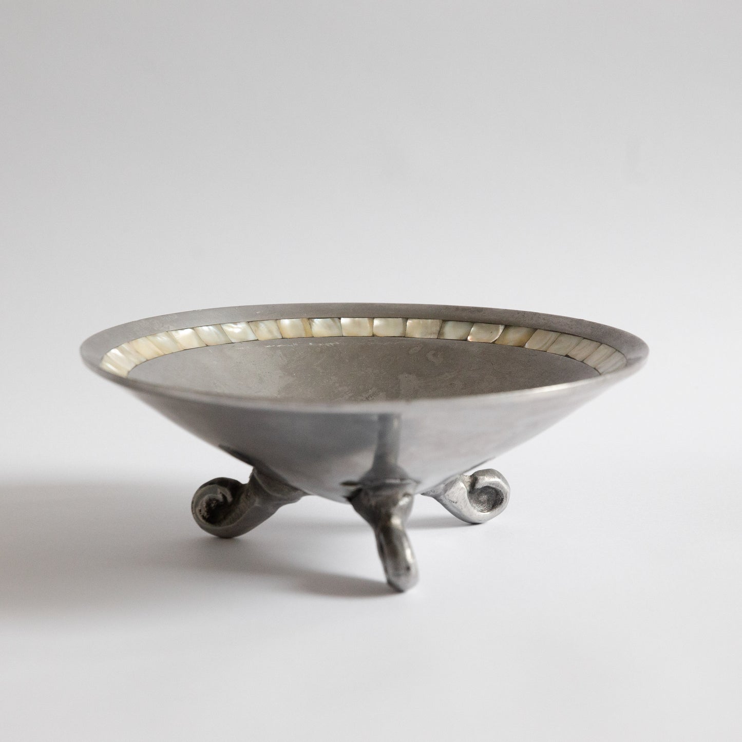 Postmodern Pewter & Mother of Pearl Footed Bowl. Early 2000s.