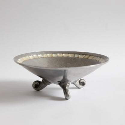 Postmodern Pewter & Mother of Pearl Footed Bowl. Early 2000s.