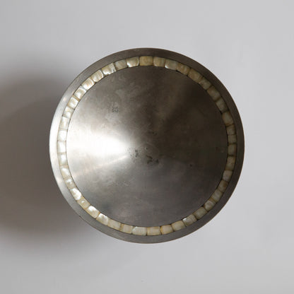 Postmodern Pewter & Mother of Pearl Footed Bowl. Early 2000s.