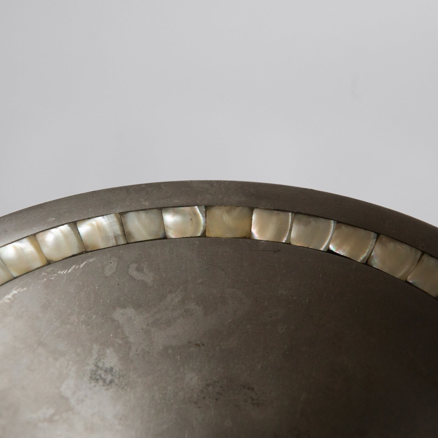 Postmodern Pewter & Mother of Pearl Footed Bowl. Early 2000s.