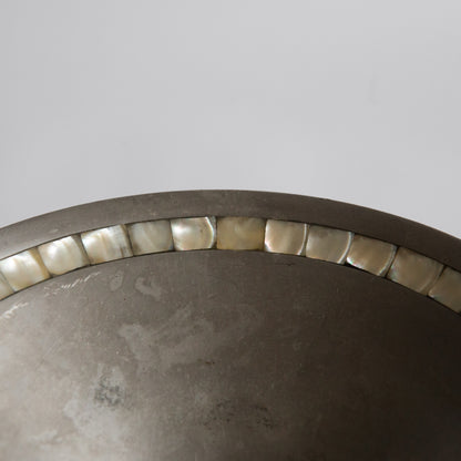 Postmodern Pewter & Mother of Pearl Footed Bowl. Early 2000s.