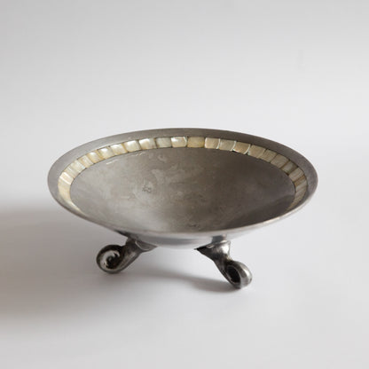 Postmodern Pewter & Mother of Pearl Footed Bowl. Early 2000s.