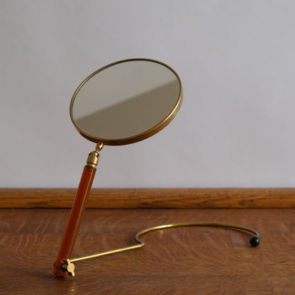 Adjustable Lucite and Brass table/hand mirror, France. 1950’s.