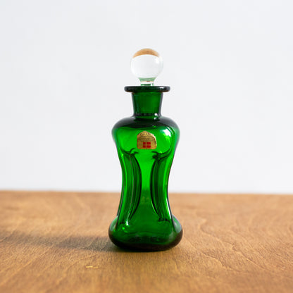 Rare Miniature Green ‘Kluk Kluk’ decanter, Jacob Bang, Holmegaard, Denmark. 1950s.