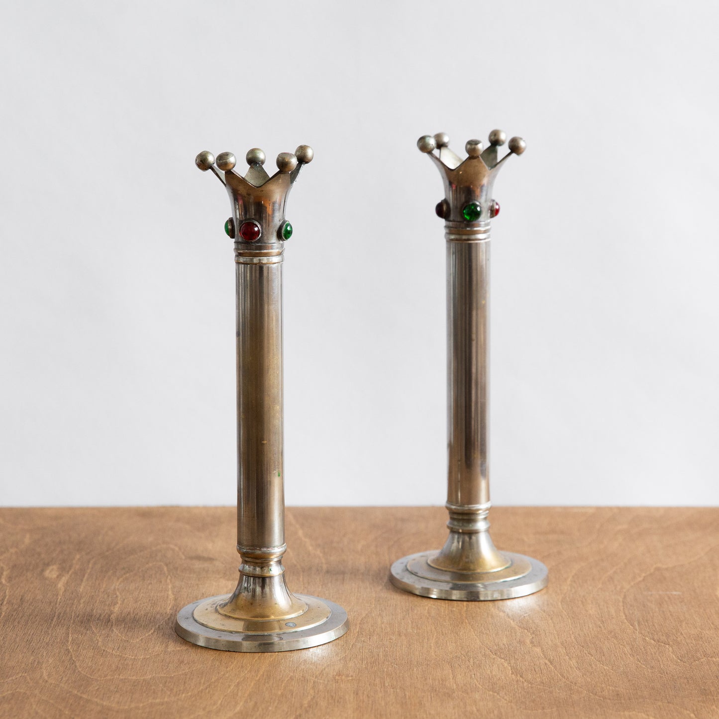 Pair of Nickel Plated Postmodern Candlesticks. 1980s.