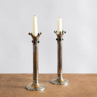 Pair of Nickel Plated Postmodern Candlesticks. 1980s.