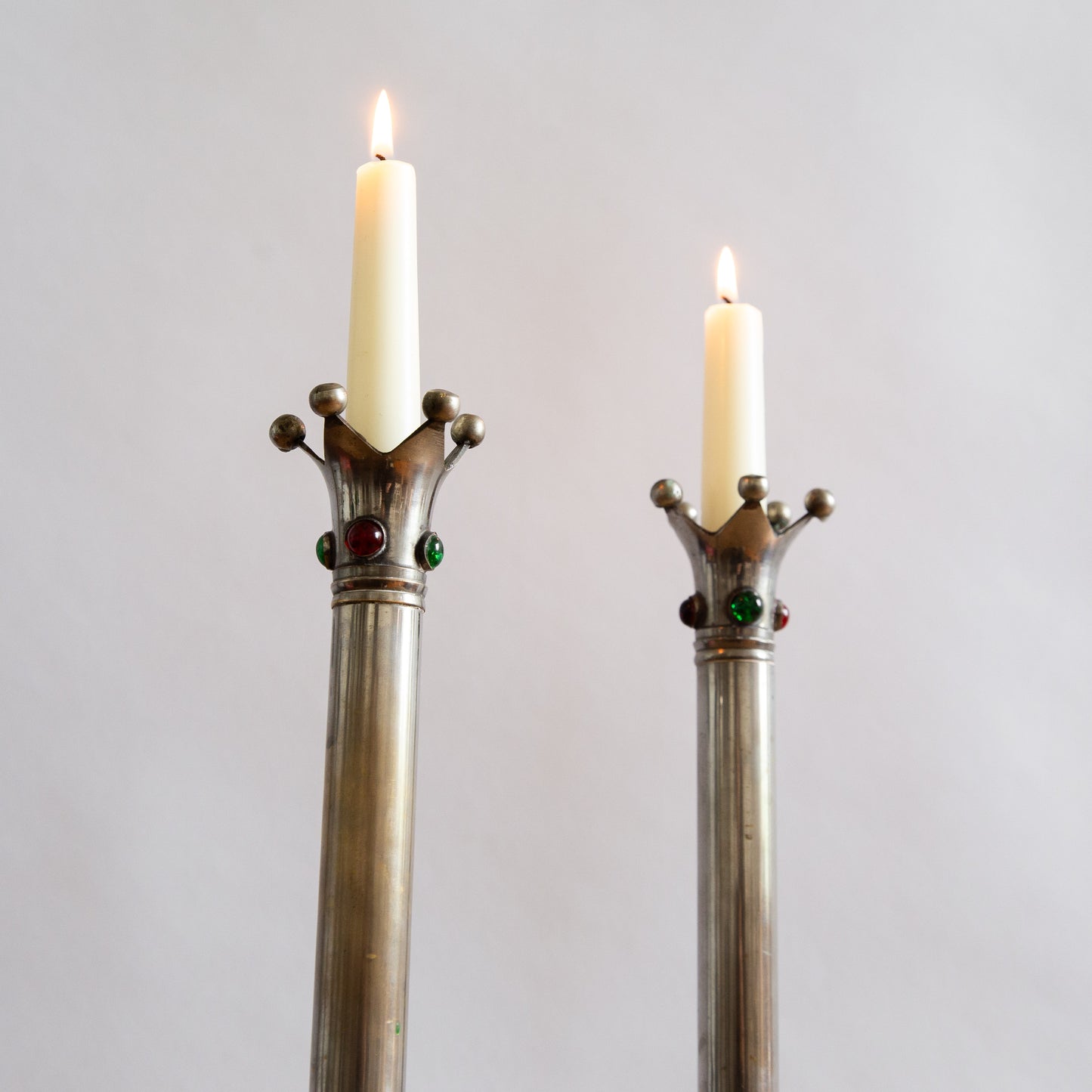 Pair of Nickel Plated Postmodern Candlesticks. 1980s.