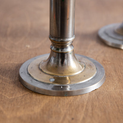 Pair of Nickel Plated Postmodern Candlesticks. 1980s.