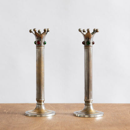 Pair of Nickel Plated Postmodern Candlesticks. 1980s.