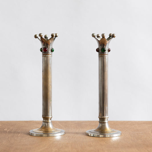 Pair of Nickel Plated Postmodern Candlesticks. 1980s.