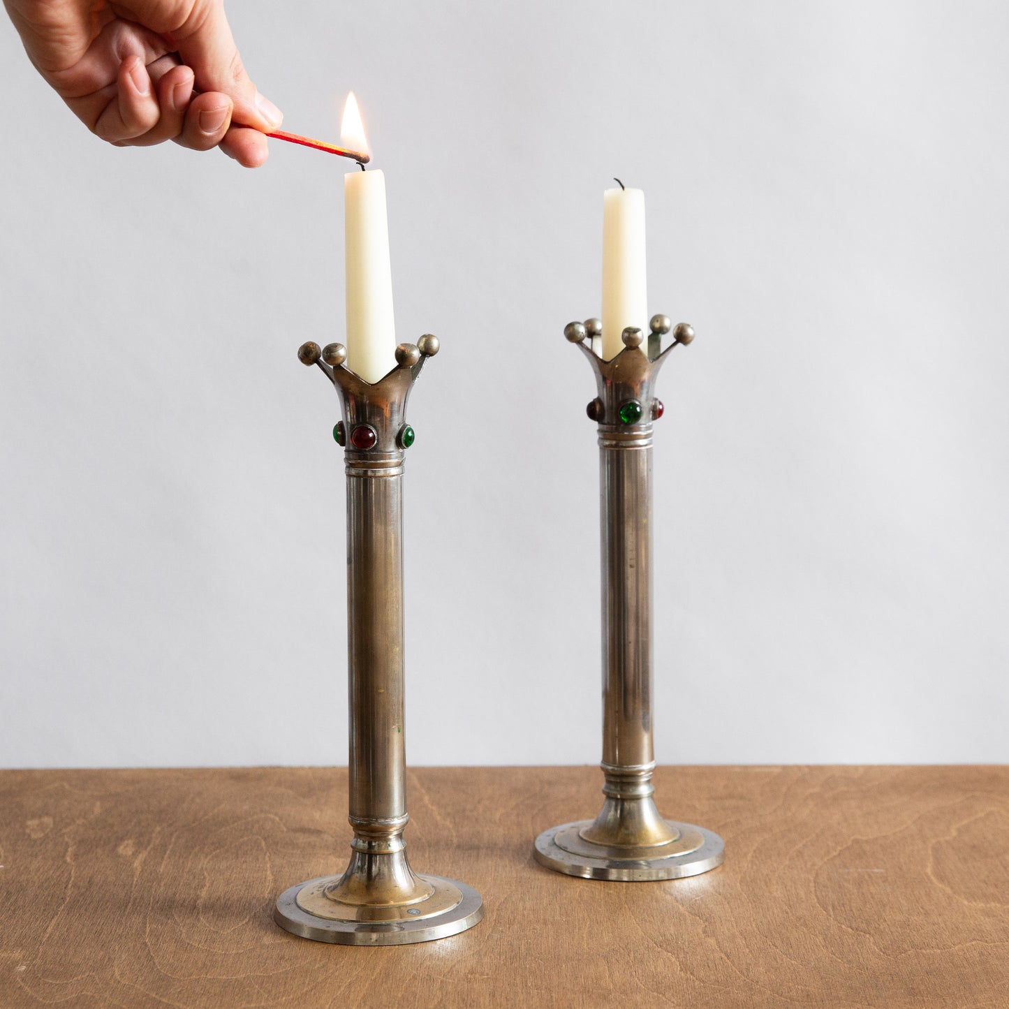 Pair of Nickel Plated Postmodern Candlesticks. 1980s.