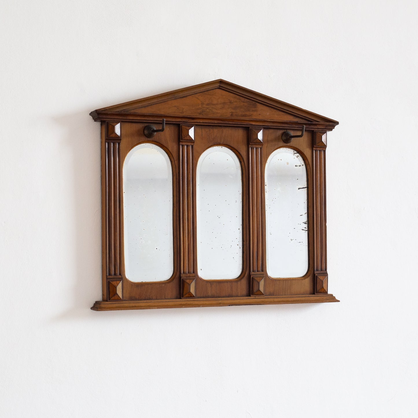 Greek Revival Triptych Mirror with Hooks. Mid-20th century.
