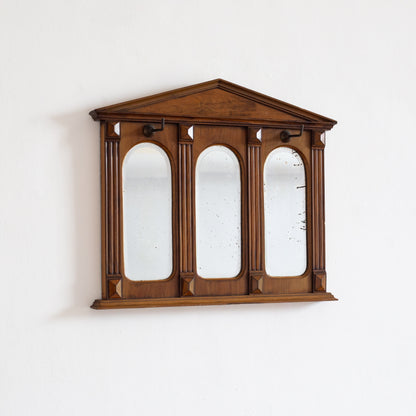 Greek Revival Triptych Mirror with Hooks. Mid-20th century.