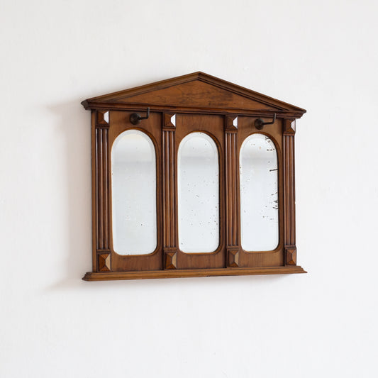 Greek Revival Triptych Mirror with Hooks. Mid-20th century.