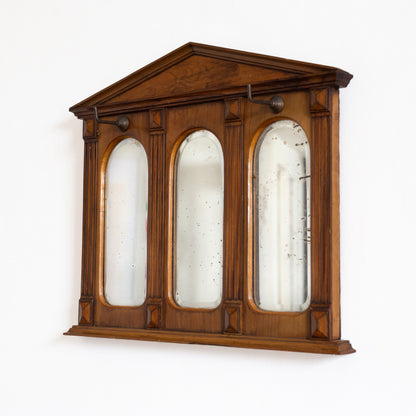 Greek Revival Triptych Mirror with Hooks. Mid-20th century.