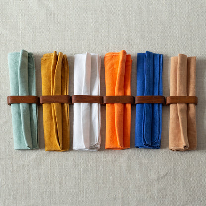 Set of six teak and brass napkin rings, Laurids Lønborg, Denmark. 1950s.