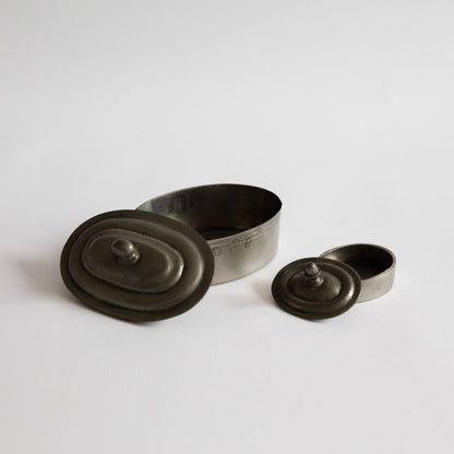 Set of Two Pewter Lidded Boxes, Germany. Early 20th century.
