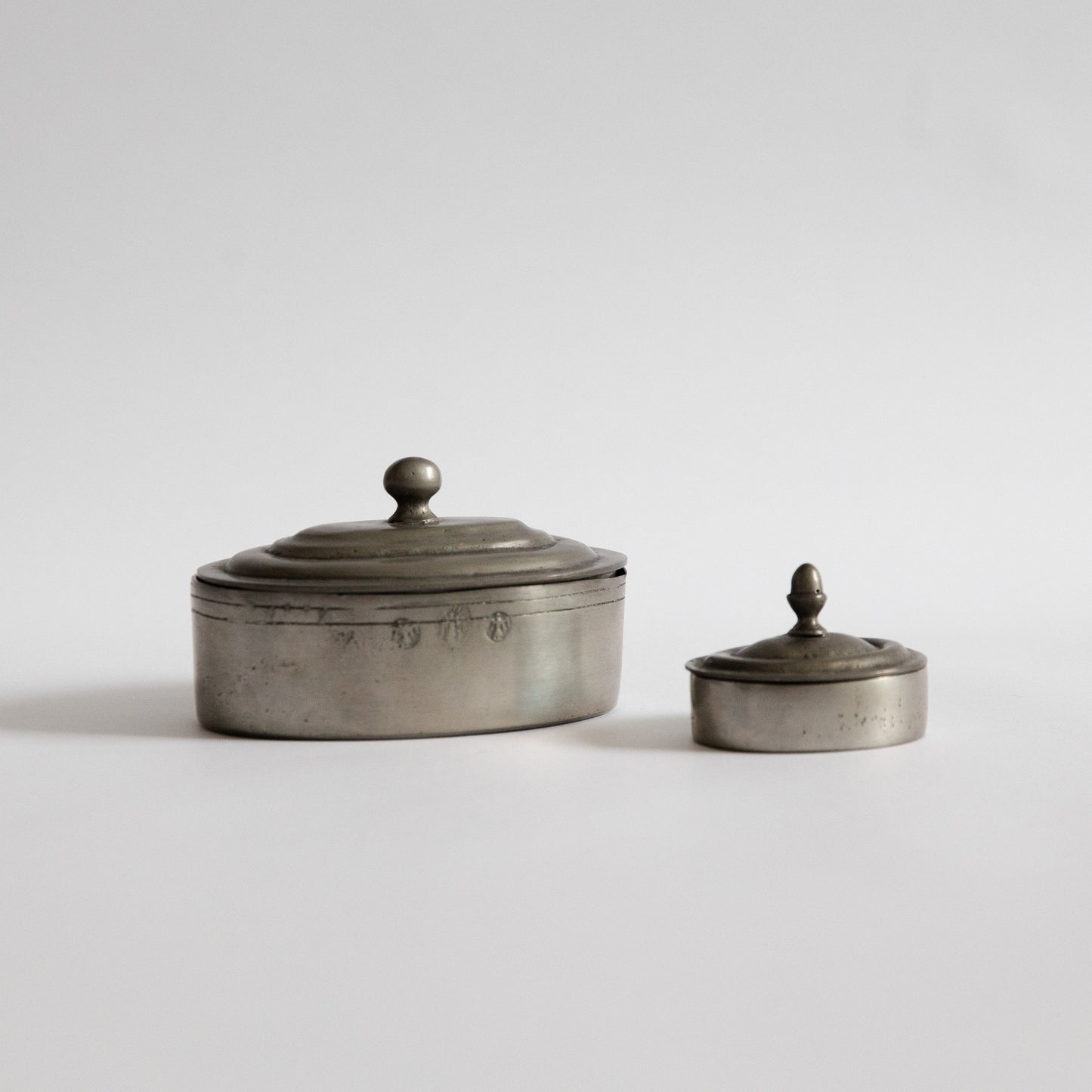 Set of Two Pewter Lidded Boxes, Germany. Early 20th century.