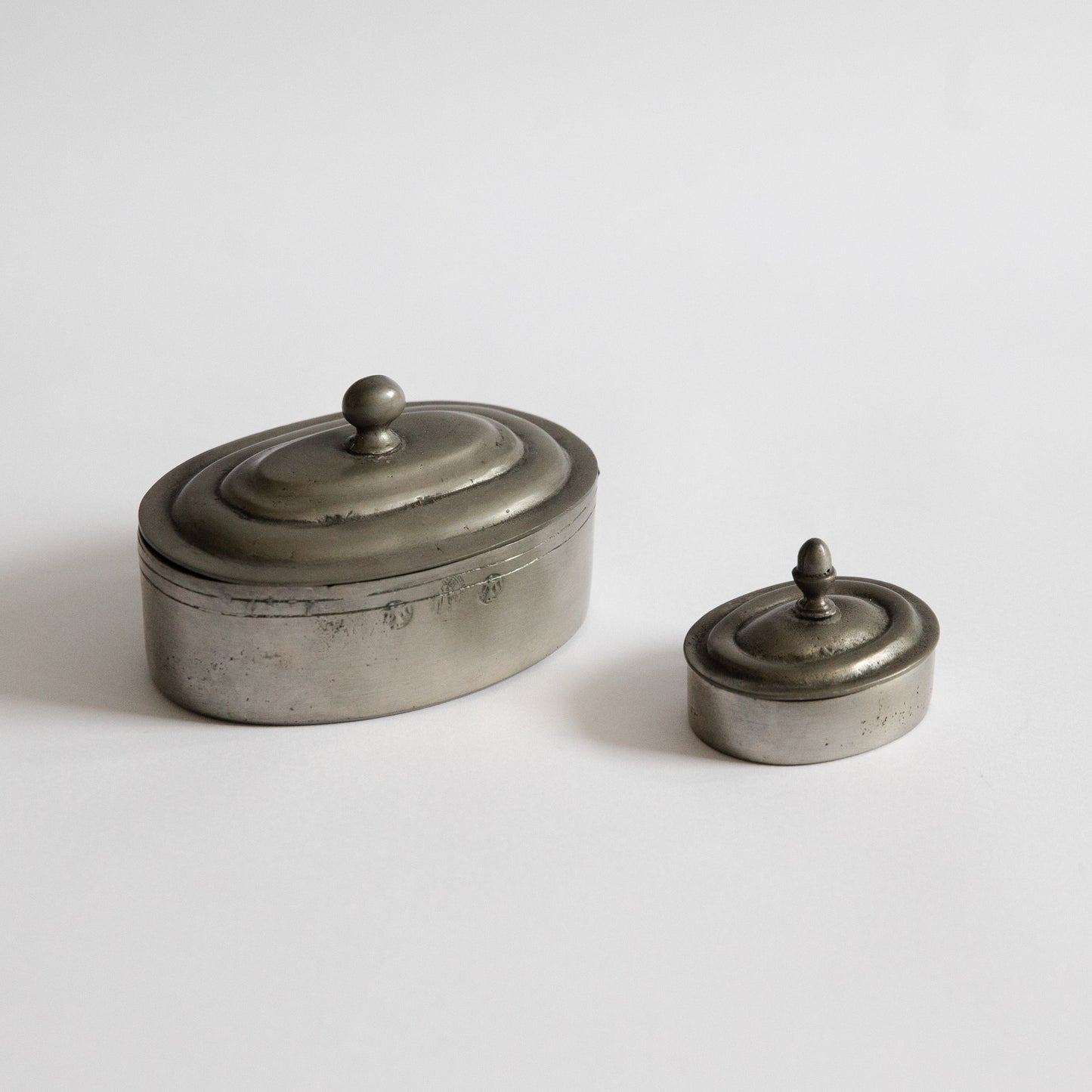 Set of Two Pewter Lidded Boxes, Germany. Early 20th century.