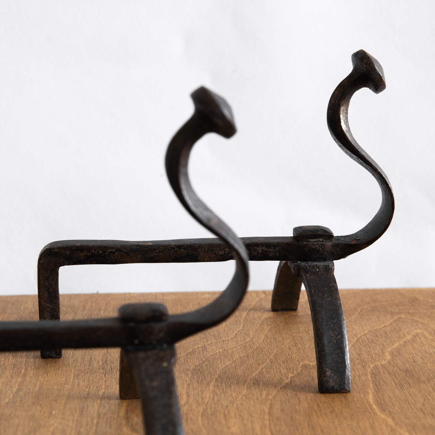 Pair of Small Wrought Iron Fire Dogs. Early 20th century.