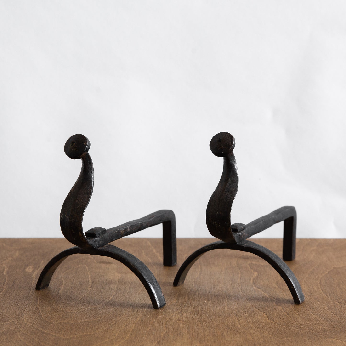 Pair of Small Wrought Iron Fire Dogs. Early 20th century.