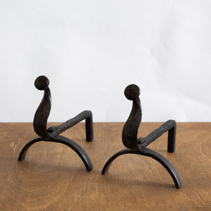 Pair of Small Wrought Iron Fire Dogs. Early 20th century.