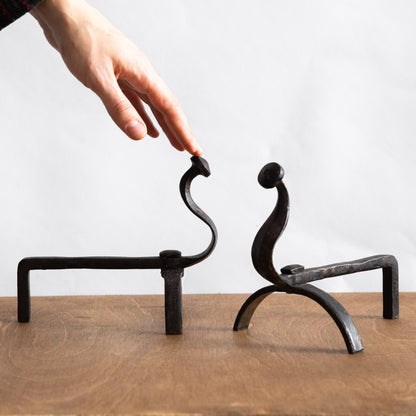 Pair of Small Wrought Iron Fire Dogs. Early 20th century.