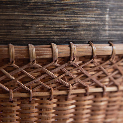 Large Bamboo and Rattan Grain Basket, Japan. Mid-20th century.