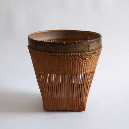 Large Bamboo and Rattan Grain Basket, Japan. Mid-20th century.
