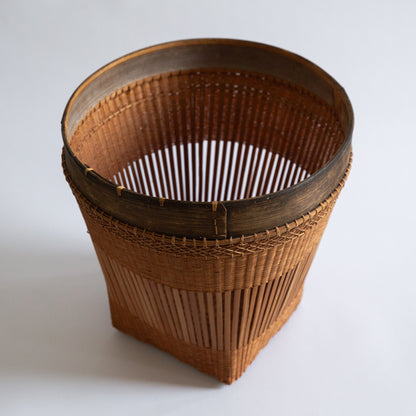 Large Bamboo and Rattan Grain Basket, Japan. Mid-20th century.