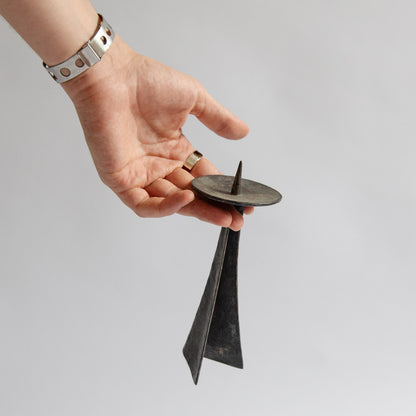 Brutalist Steel Pricket Candle Holder, Netherlands. 1970s.
