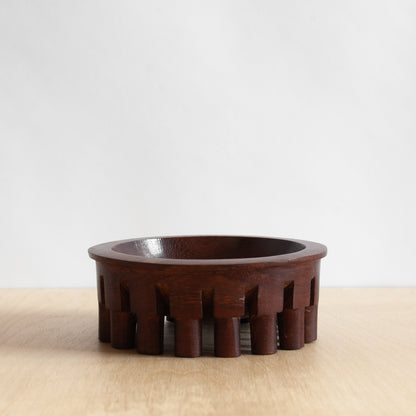 Unique Hand Carved Iroko Footed Bowl, Mid-20th century.