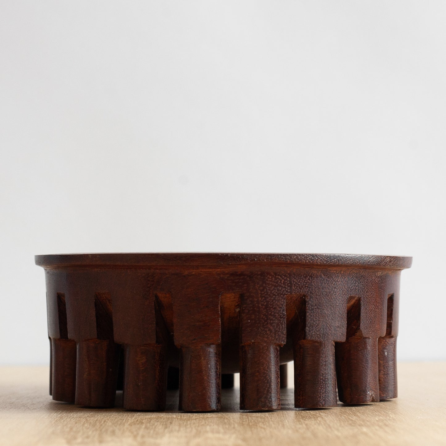 Unique Hand Carved Iroko Footed Bowl, Mid-20th century.