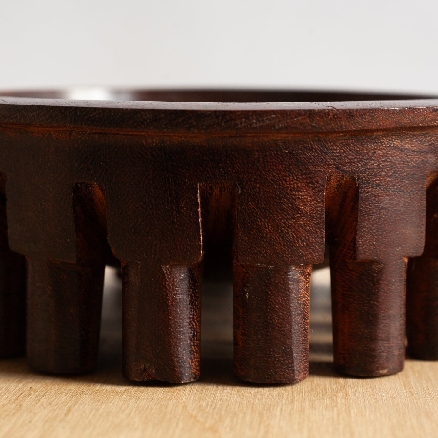 Unique Hand Carved Iroko Footed Bowl, Mid-20th century.