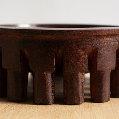 Unique Hand Carved Iroko Footed Bowl, Mid-20th century.
