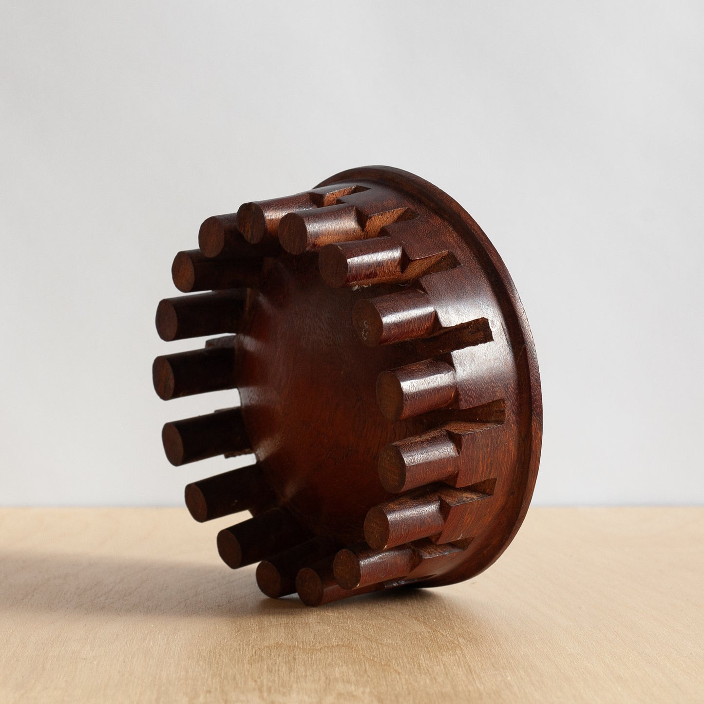 Unique Hand Carved Iroko Footed Bowl, Mid-20th century.