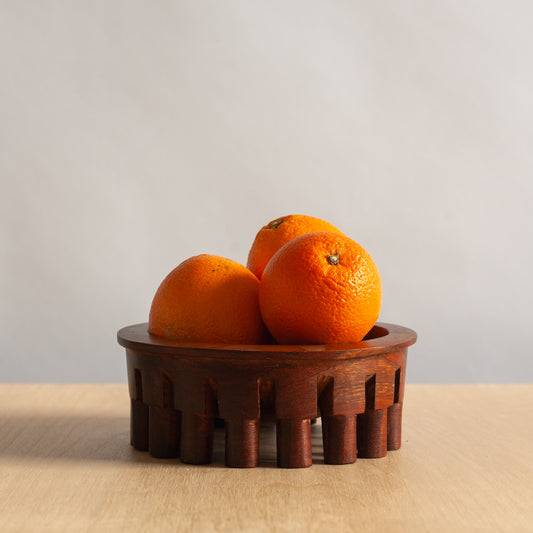 Unique Hand Carved Iroko Footed Bowl, Mid-20th century.
