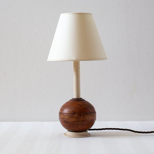 Unique Hardwood and Painted Steel Table Lamp, England. Early C20th.