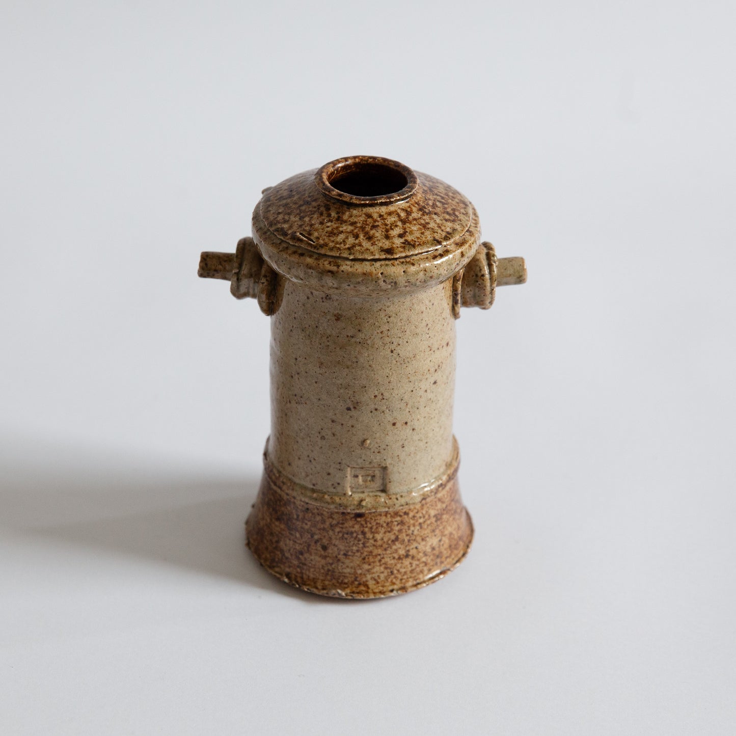 Unique Small Stoneware Handled Vase. Mid-20th century.